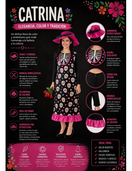 Costume Catrina Size M | Costumes for Adults from El Rey del Carnaval